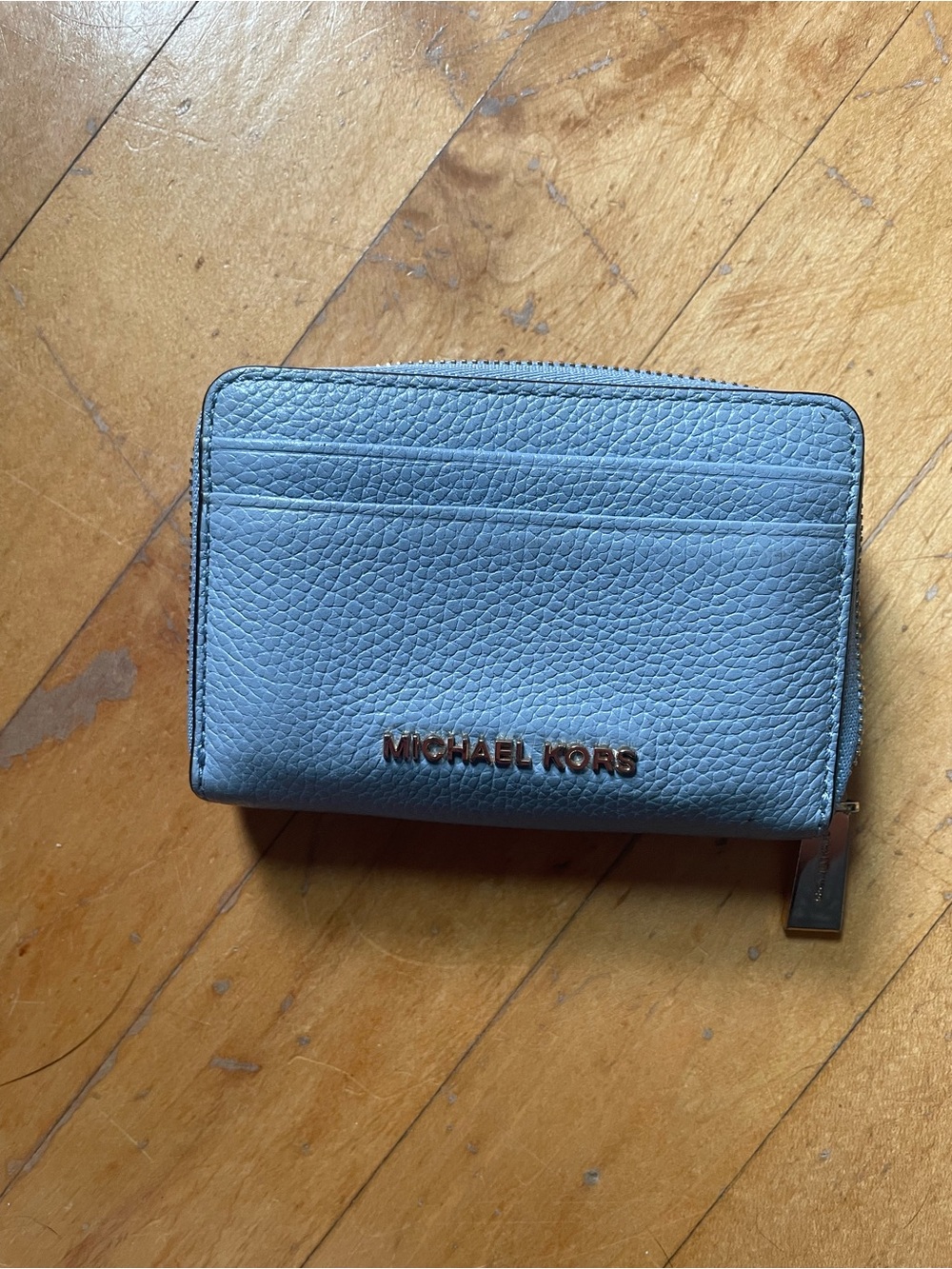 Michael Kors Pebbled Leather Zip Card Holder in Slate Blue